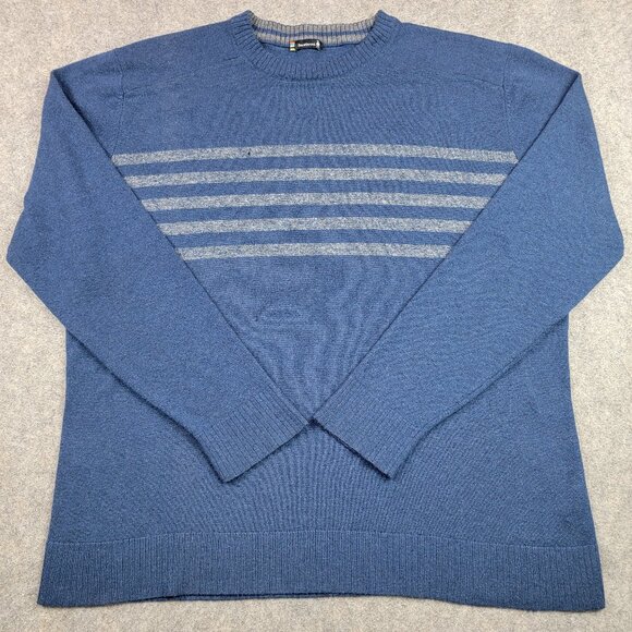 Smartwool Striped Crewneck Sweater Mens Large Blue Nylon Merino Wool - Picture 1 of 13